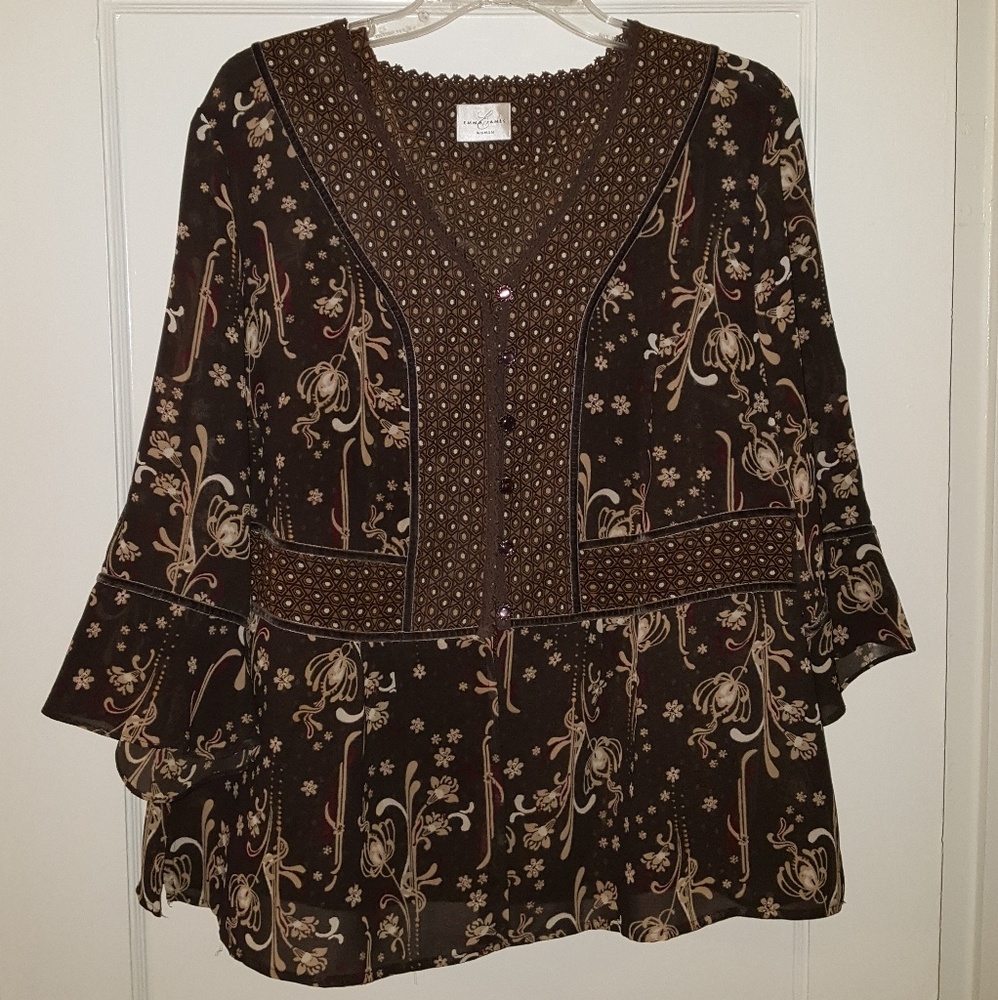 Lovely chocolate brown floral blouse